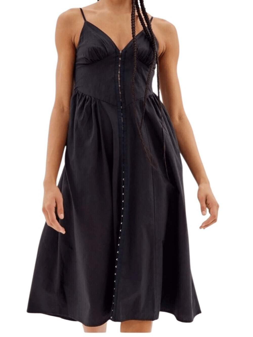Urban Outfitters Corset Black Spaghetti-Strap hook & Eye Front Midi Dress S